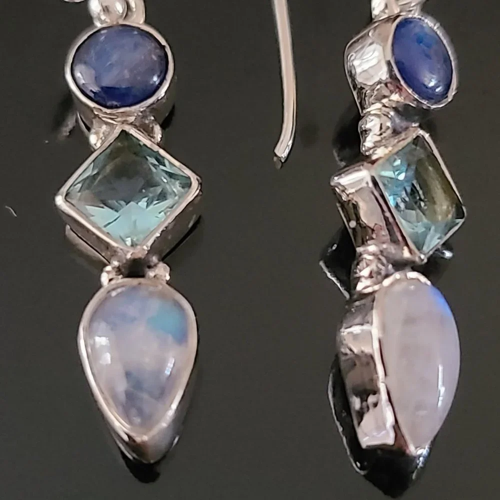 Business Casual Gemstone Precious Earrings-Kyanite ,Topaz-Remarkable Earrings - Picture 5 of 6